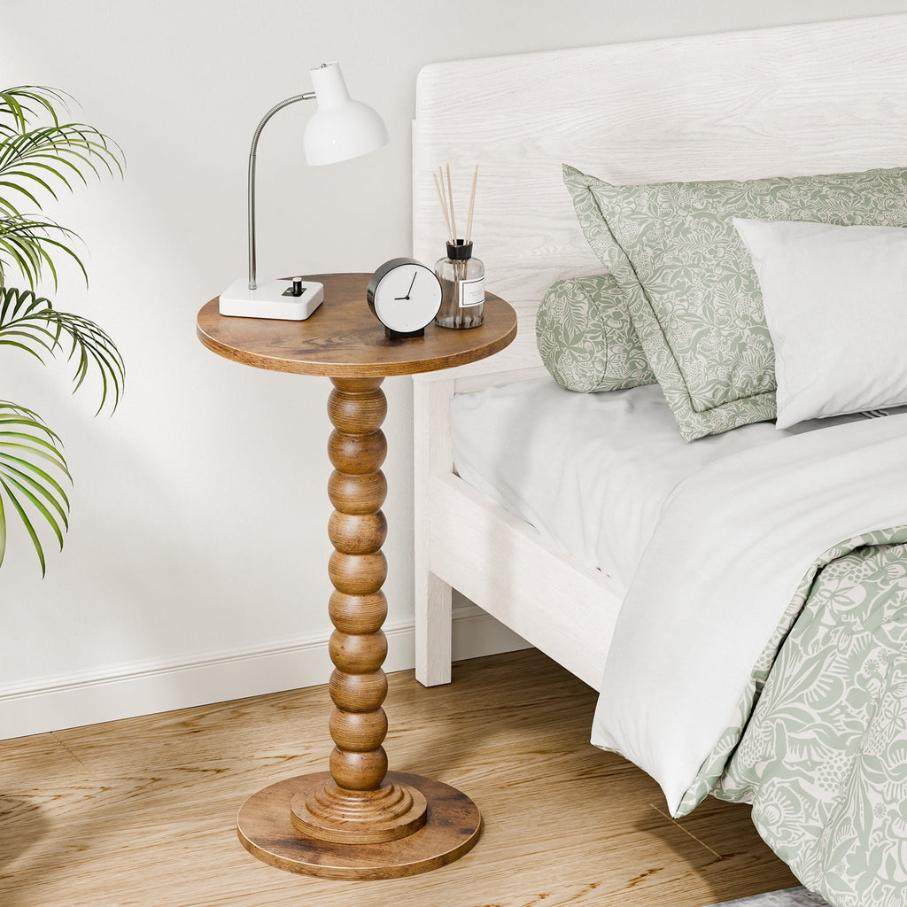 JIOABL Round Side Table, Small End Table with Waterproof MDF & Solid Wood Leg, Compact Space-Saving Accent Table for Living Room, Bedroom or Corners
