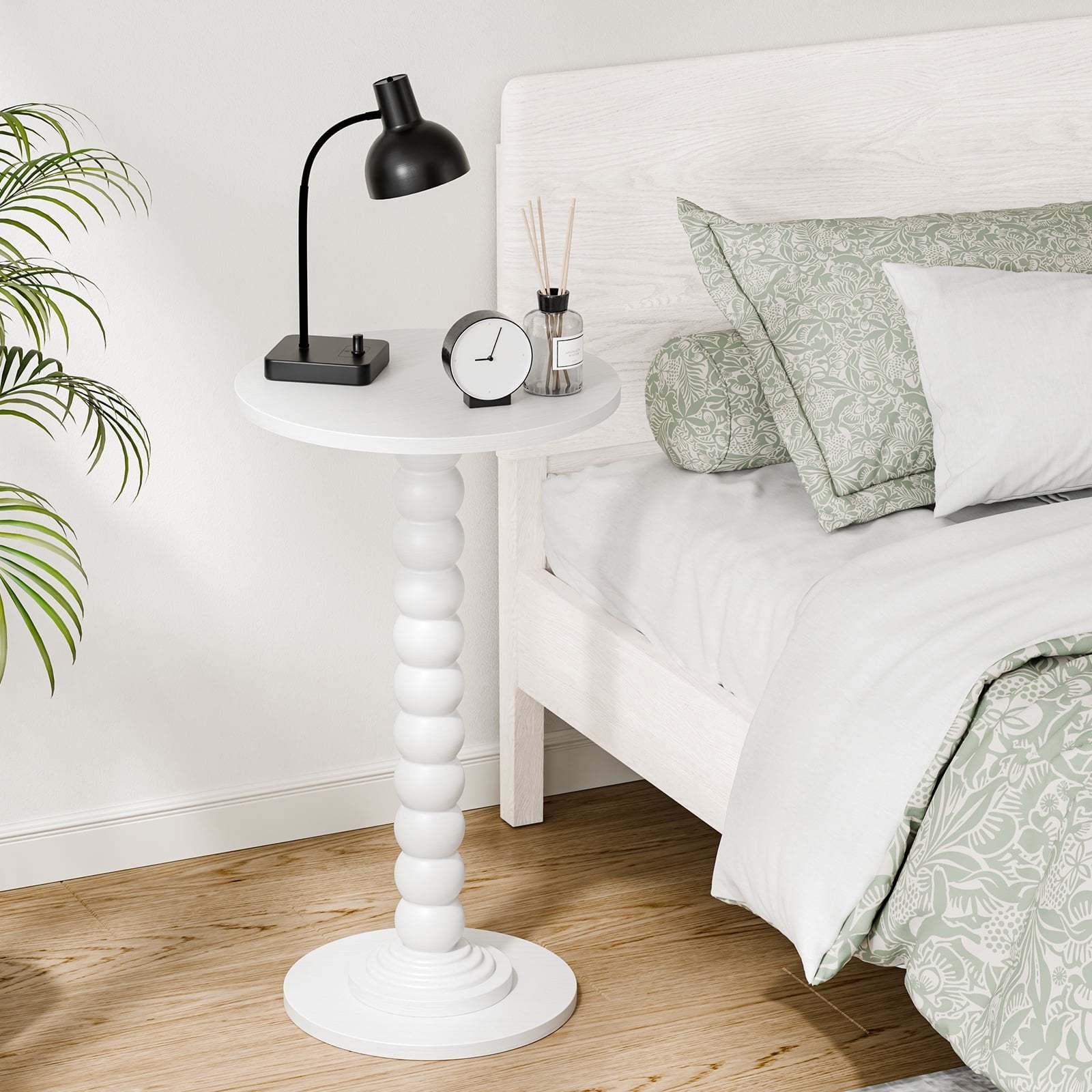 JIOABL Round Side Table, Small End Table with Waterproof MDF & Solid Wood Leg, Compact Space-Saving Accent Table for Living Room, Bedroom or Corners