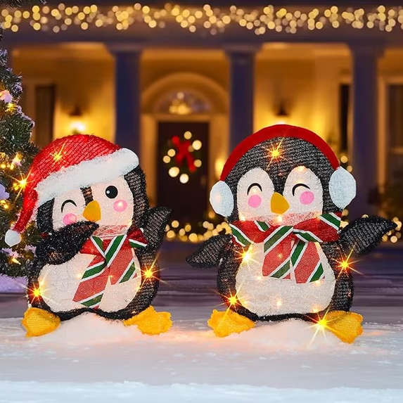 JIOABL 2 Pack LED Penguin Christmas Decor, Warm White Light, 18 in and 22 in, Outdoor Yard Stake, Easy Setup