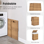 JIOABL Laundry Hamper with Lid, Clothes Hamper with Removable Liner Bags, Synthetic Rattan Laundry Basket for Clothes Toys in Bathroom Bedroom