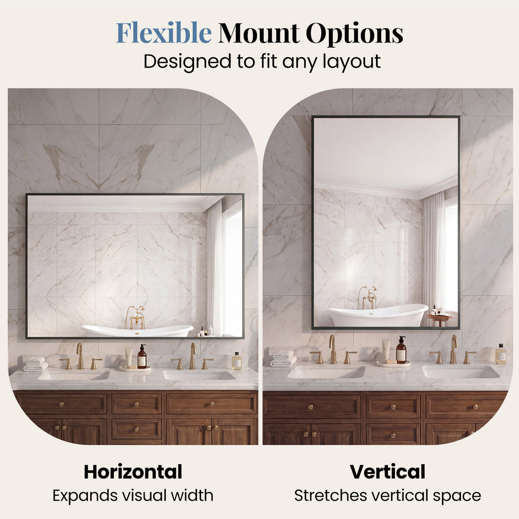 JIOABL Rectangular Shatterproof Tempered Glass Mirror, Aluminum Alloy Frame for Bedroom, Hallway, Living Room