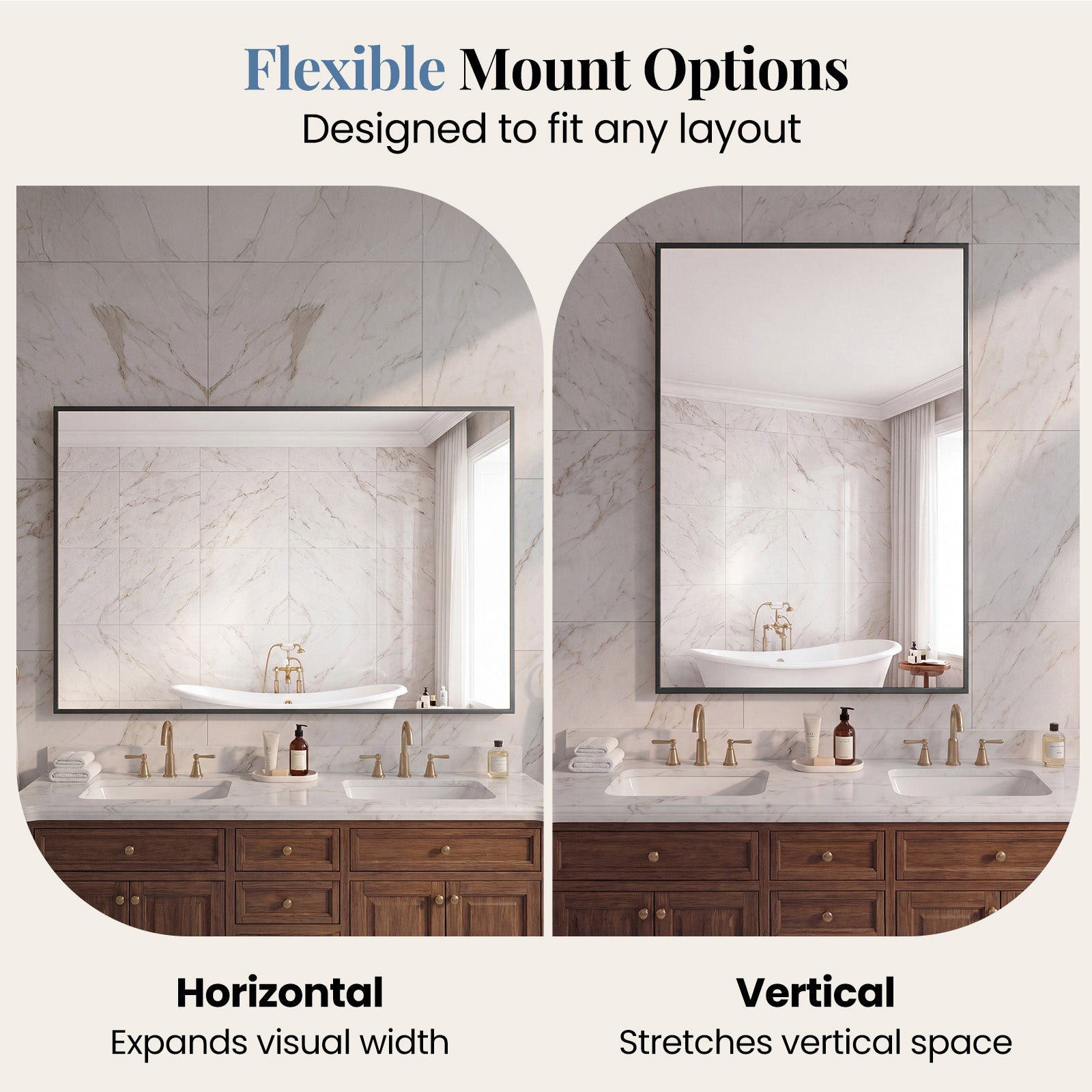 JIOABL Rectangular Shatterproof Tempered Glass Mirror, Aluminum Alloy Frame for Bedroom, Hallway, Living Room