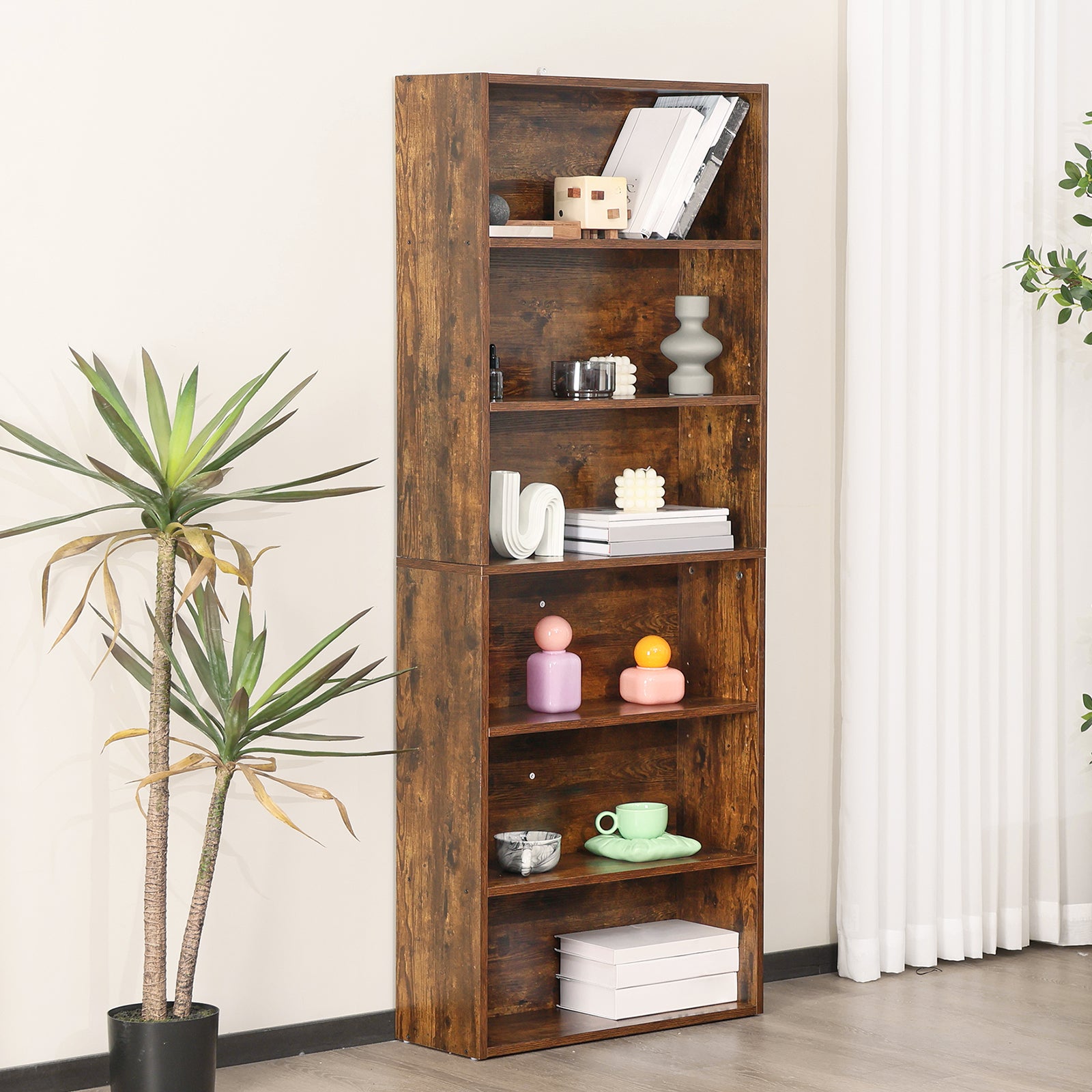 JIOABL Bookcase, 53 Inch Large Storage Tall Standing Bookshelf with Adjustable Shelves for Home Office, Living Room, Bed Room