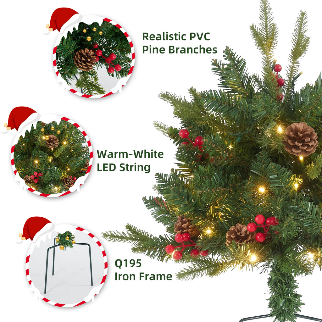 JIOABL Lighted Christmas Urn Filler, 24 in Artificial Pine Branches with 50 Warm White LEDs, 8 Modes and Timer, Indoor Outdoor Decor