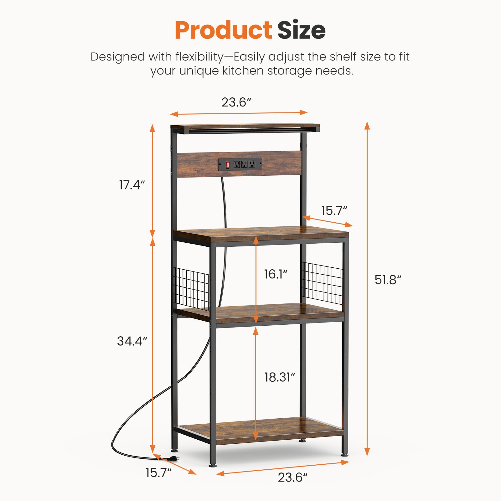 JIOABL Baker's Rack with top plate and Microwave Stand Organizer Storage Shelf for Kitchen - Ideal for Snacks, Coffee Bar, Plant Stand, or Study Room Decor Shelf