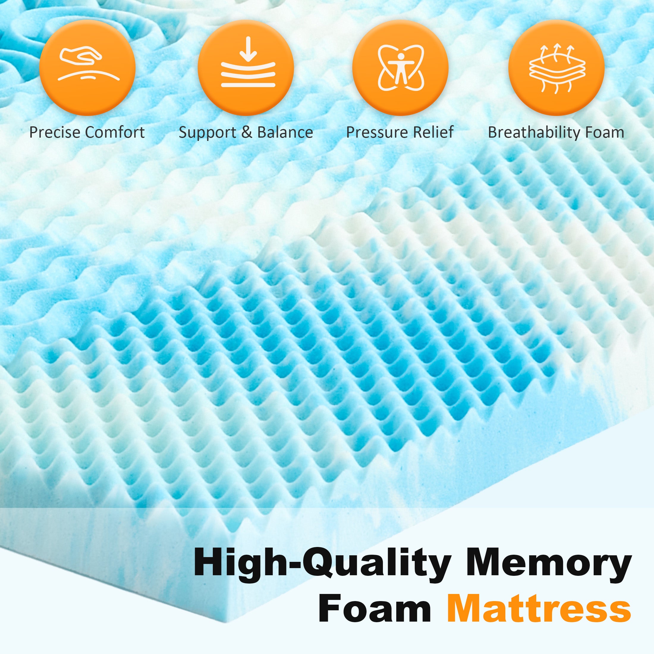 JIOABL Memory Foam Mattress Topper, 5-Zone Support, Gel Infused Cooling, Pressure Relief, CertiPUR-US for Bed, Sofa, RV
