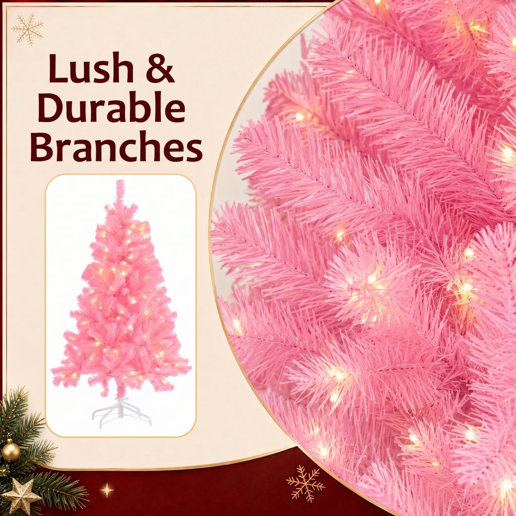JIOABL Pre-Lit Artificial Christmas Tree, Pre Strung LED Lights, Indoor Xmas Holiday Decor with Metal Stand