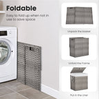 JIOABL Laundry Hamper with Lid, Clothes Hamper with Removable Liner Bags, Synthetic Rattan Laundry Basket for Clothes Toys in Bathroom Bedroom