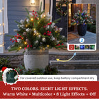 JIOABL Lighted Christmas Urn Filler, 24 in Artificial Pine Branches with 50 Warm White LEDs, 8 Modes and Timer, Indoor Outdoor Decor