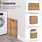 JIOABL Laundry Hamper with Lid, Clothes Hamper with Removable Liner Bags, Synthetic Rattan Laundry Basket for Clothes Toys in Bathroom Bedroom