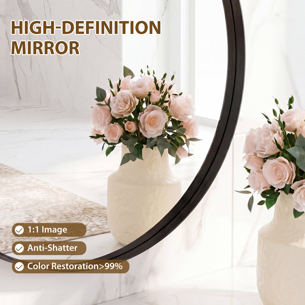 JIOABL Fluted Round Wall Mirror, HD Crystal Clear Bright Reflection with Premium Aluminum Alloy Frame, Hallway, Living Room, Bathroom