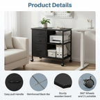 JIOABL 3-Drawer Mobile File Cabinet - Stylish Rolling Storage Solution with Open Shelf for Home Office