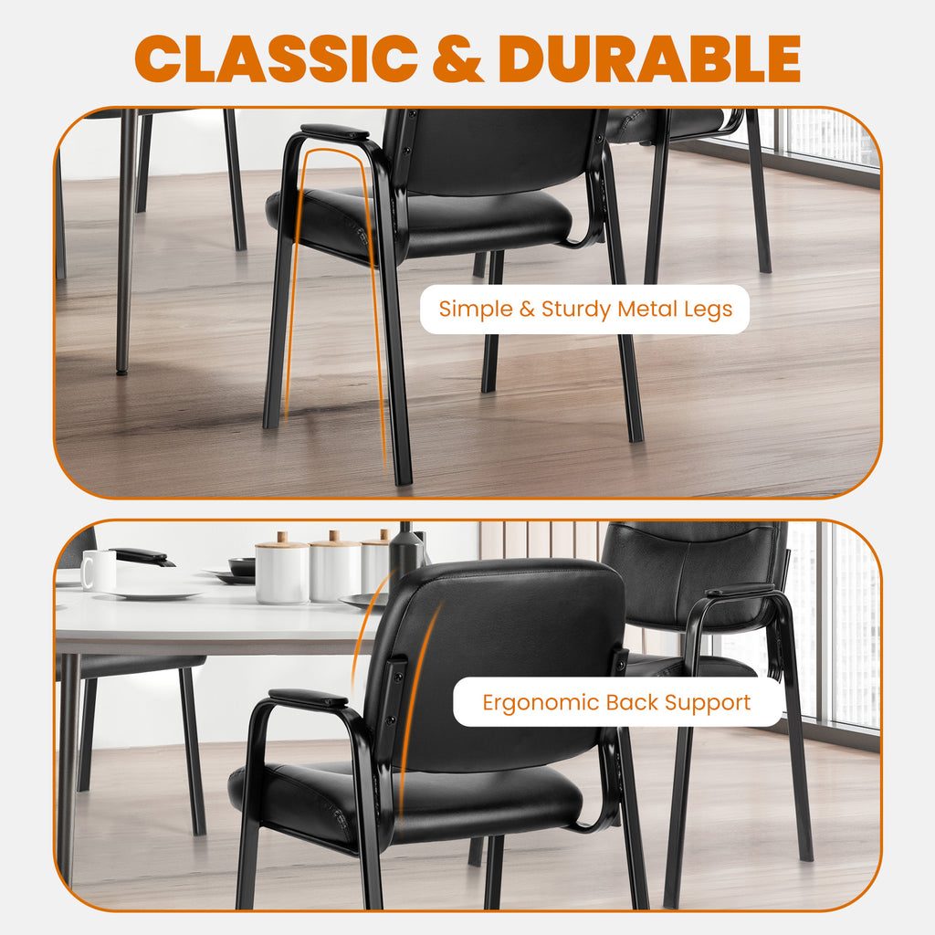 JIOABL Waiting Room Chairs No Wheels, Leather Stationary Office Reception Guest Chair with Padded Arms for Elderly Desk Conference Room Lobby Table Side Salon