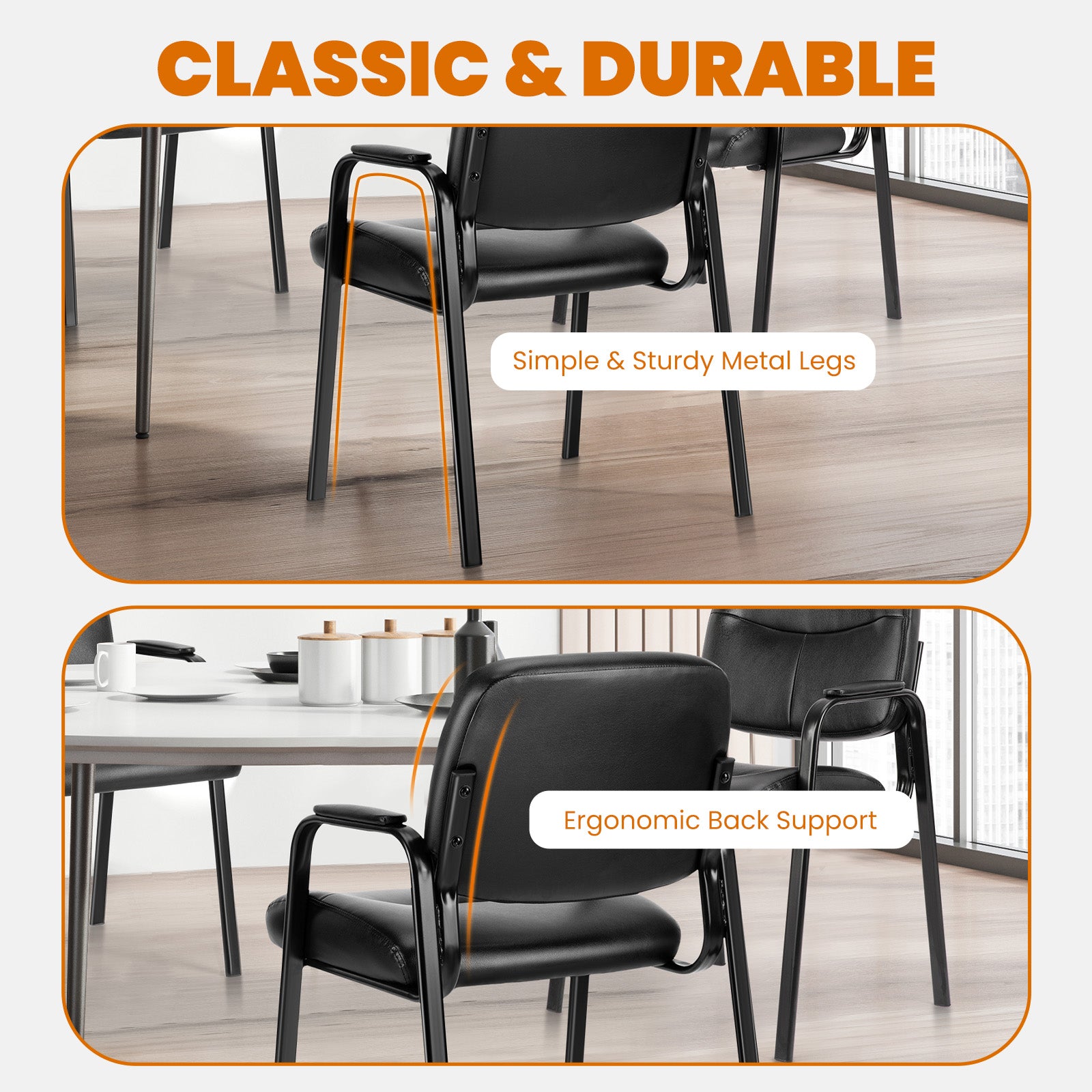 JIOABL Waiting Room Chairs No Wheels, Leather Stationary Office Reception Guest Chair with Padded Arms for Elderly Desk Conference Room Lobby Table Side Salon