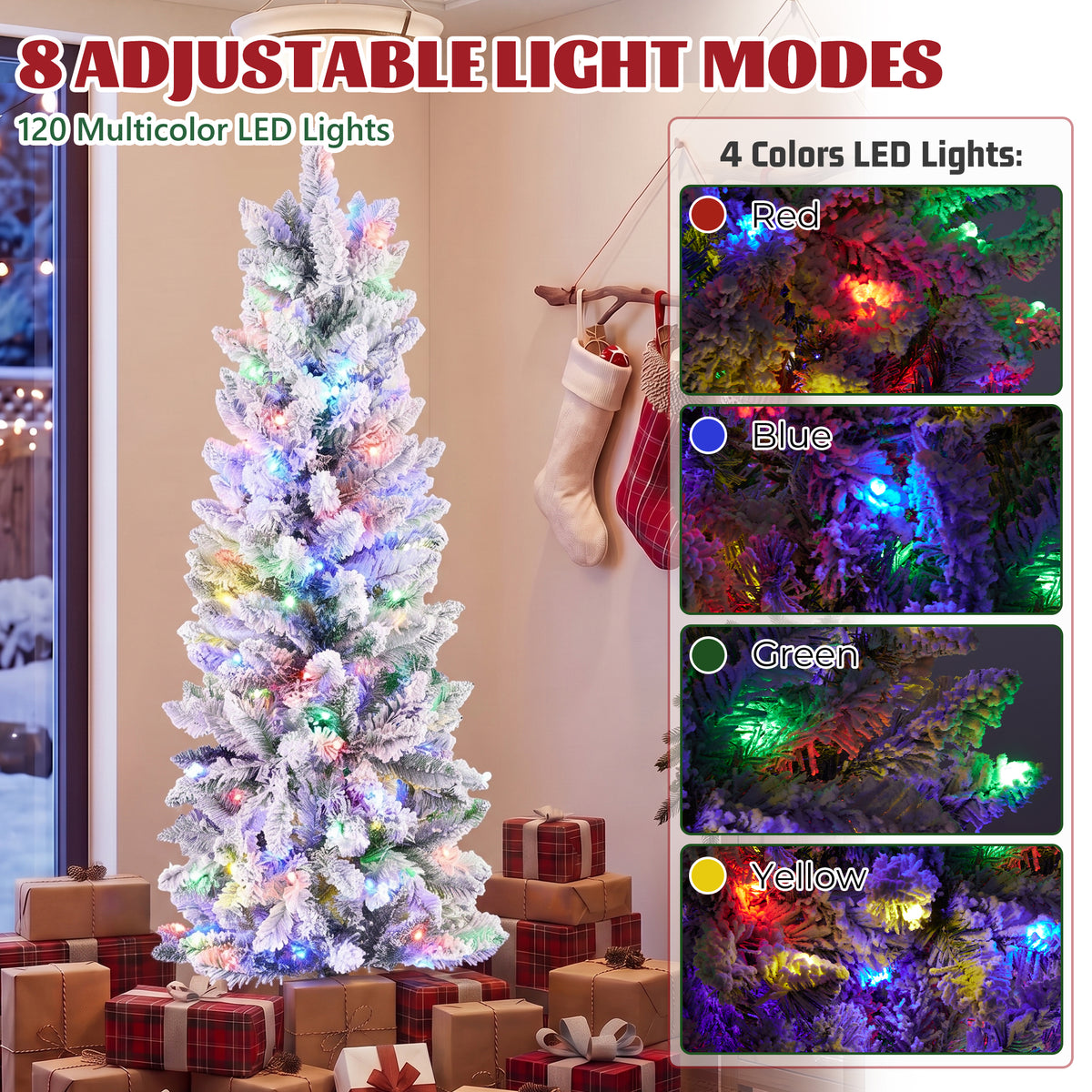 JIOABL Pre-Lit Fraser Fir Pencil Artificial Christmas Tree, Premium Multicolor LED Lights