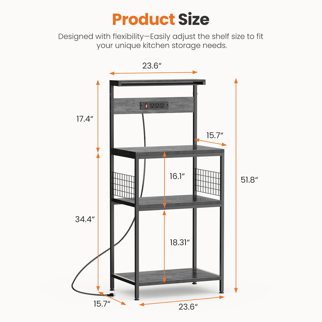 JIOABL Baker's Rack with top plate and Microwave Stand Organizer Storage Shelf for Kitchen - Ideal for Snacks, Coffee Bar, Plant Stand, or Study Room Decor Shelf