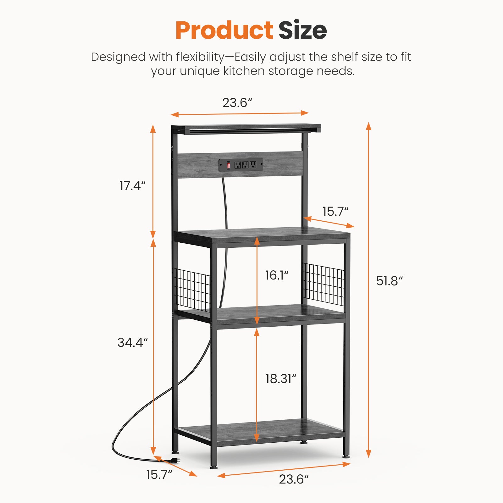 JIOABL Baker's Rack with top plate and Microwave Stand Organizer Storage Shelf for Kitchen - Ideal for Snacks, Coffee Bar, Plant Stand, or Study Room Decor Shelf