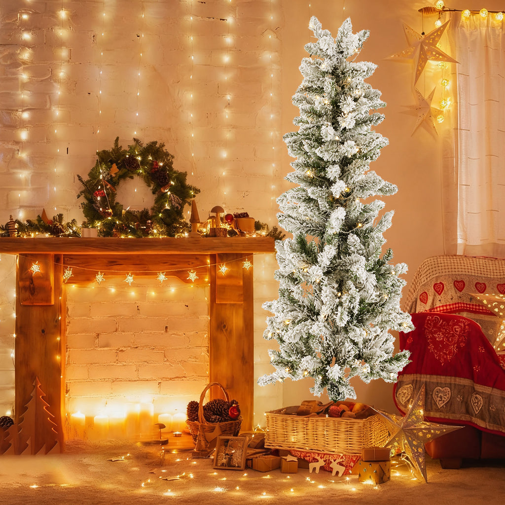 JIOABL Pre-Lit Fraser Fir Pencil Artificial Christmas Tree, Offering 8 Warm Light Modes