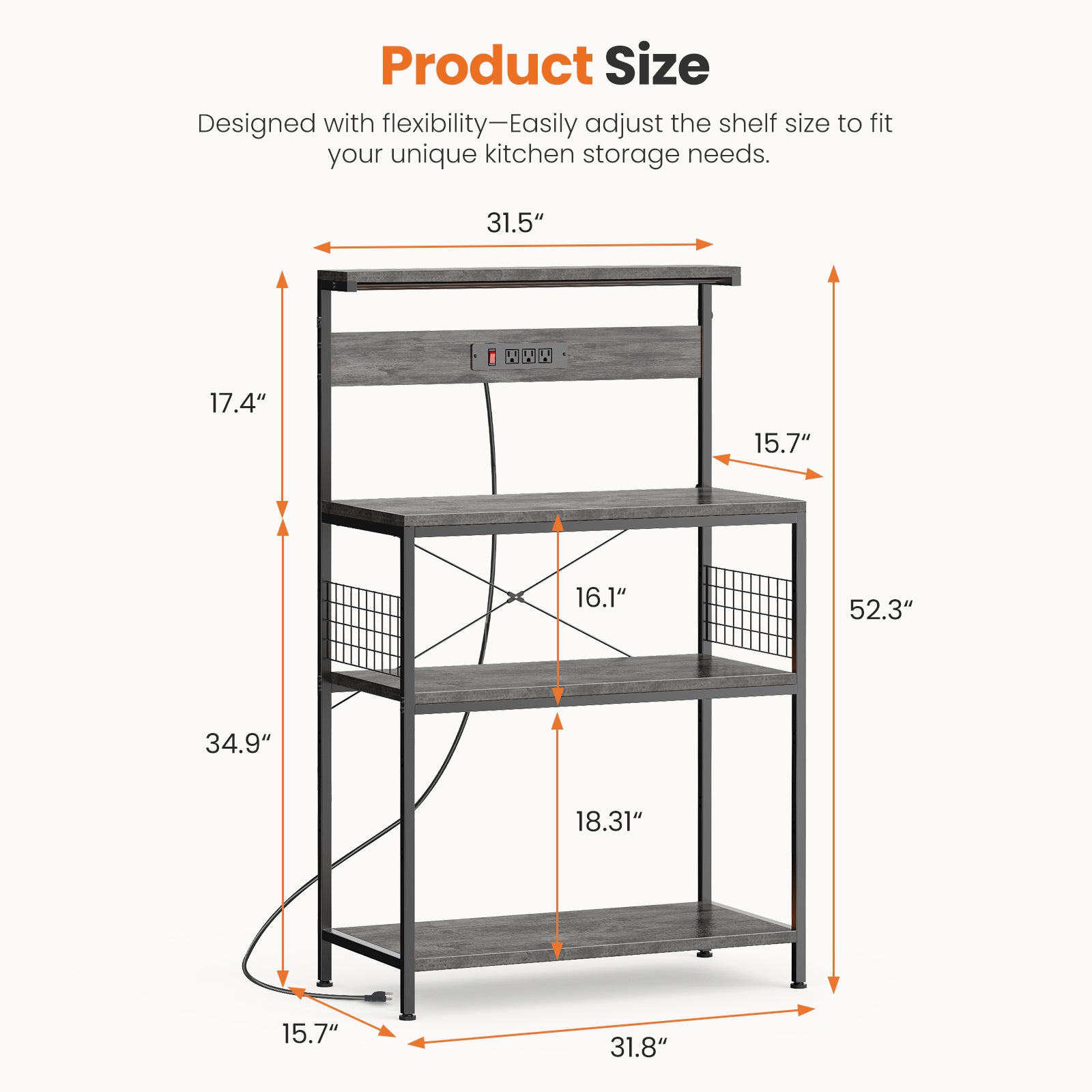 JIOABL Baker's Rack with top plate and Microwave Stand Organizer Storage Shelf for Kitchen - Ideal for Snacks, Coffee Bar, Plant Stand, or Study Room Decor Shelf