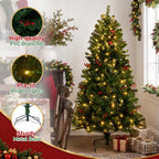 JIOABL Pre-Lit Artificial Spruce Christmas Tree, Pre-Decorated with Pinecones & Berries, Sturdy Metal Stand Base