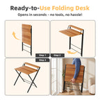 JIOABL No Assembly Folding Desk with Shelf – 2-Tier Compact Space-Saving Laptop Computer Table, Portable Study Workstation for Small Apartment, Dorm, Bedroom & Home Office