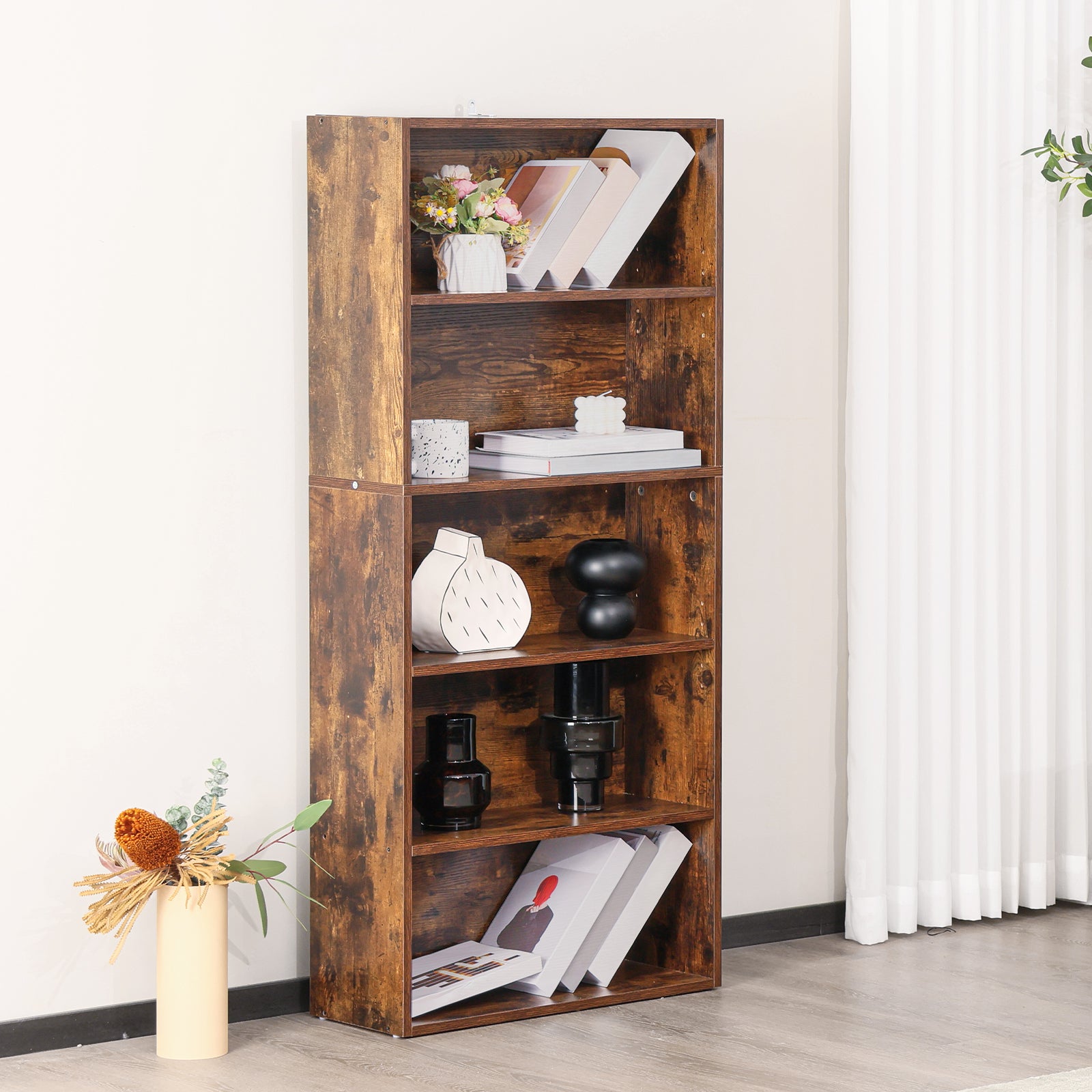 JIOABL Bookcase, 53 Inch Large Storage Tall Standing Bookshelf with Adjustable Shelves for Home Office, Living Room, Bed Room