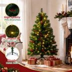 JIOABL Pre-Lit Artificial Spruce Christmas Tree, Pre-Decorated with Pinecones & Berries, Sturdy Metal Stand Base