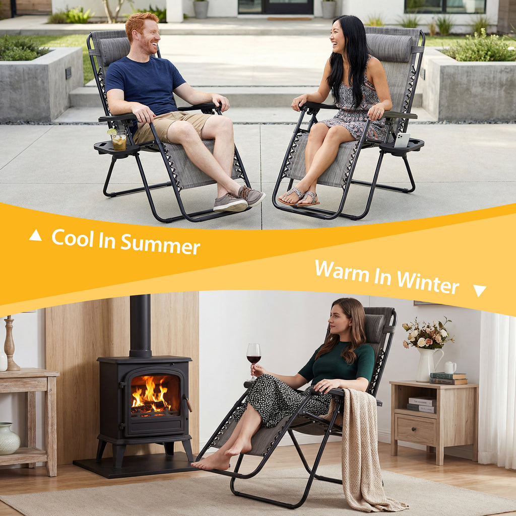 JIOABL 2pcs Adjustable Zero Gravity Chair with Pillow and Cup Holder,Patio Outdoor Foldable Lawn Lounge Chairs, Metal