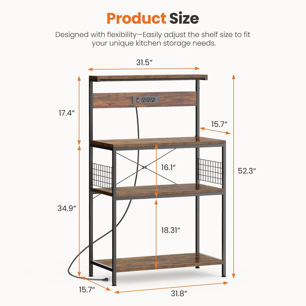 JIOABL Baker's Rack with top plate and Microwave Stand Organizer Storage Shelf for Kitchen - Ideal for Snacks, Coffee Bar, Plant Stand, or Study Room Decor Shelf