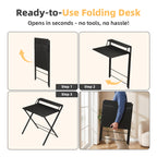 JIOABL No Assembly Folding Desk with Shelf – 2-Tier Compact Space-Saving Laptop Computer Table, Portable Study Workstation for Small Apartment, Dorm, Bedroom & Home Office