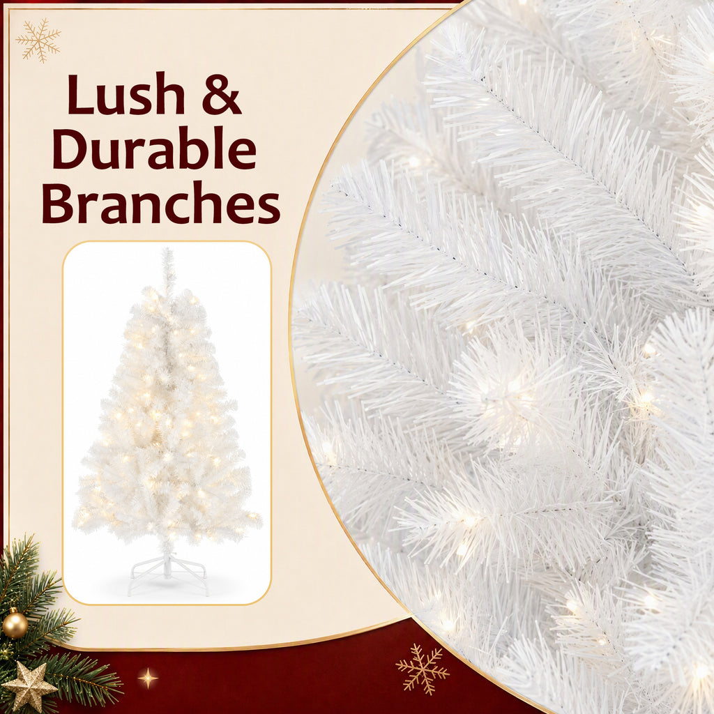 JIOABL Pre-Lit Artificial Christmas Tree, Pre Strung LED Lights, Indoor Xmas Holiday Decor with Metal Stand