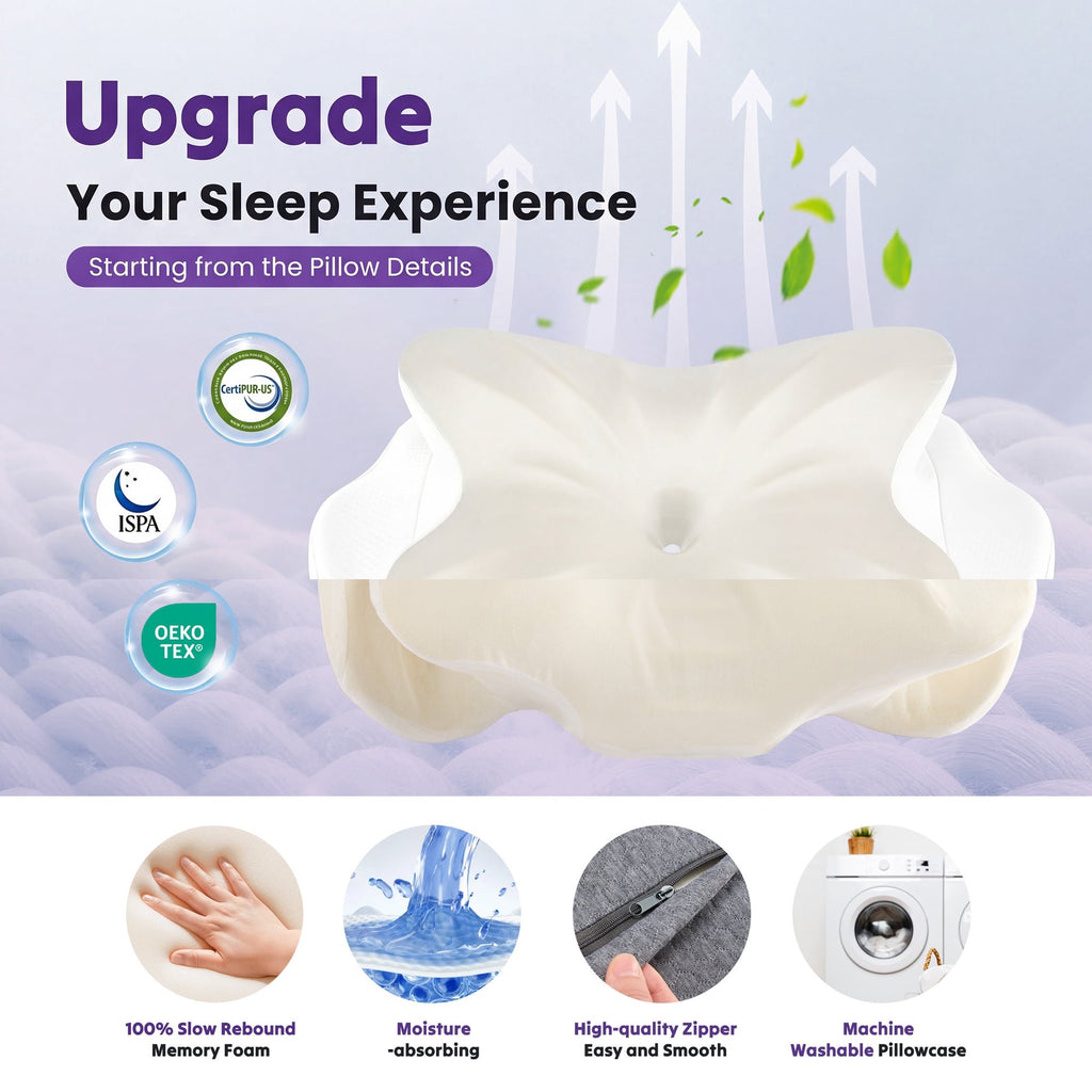 JIOABL Cervical Memory Foam Pillow, Contour Design with 2 Heights, Breathable Cover, Neck Support for Side Back Sleepers