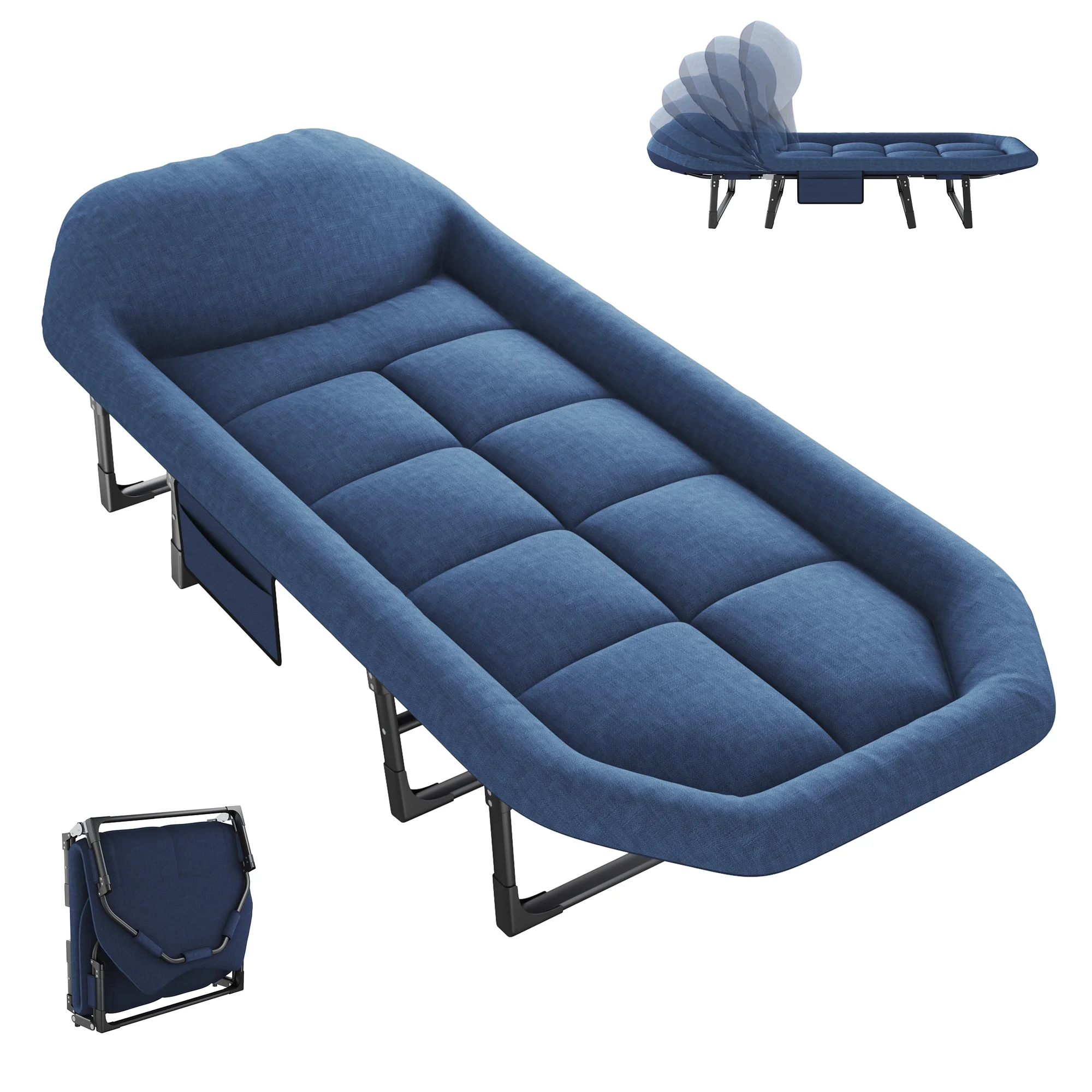 JIOABL Folding Camping Cot for Adults with Headrest & Mattress, 71 Inch Portable Sleeping Bed for Camping, Travel, Gray