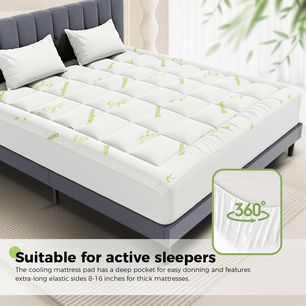 JIOABL Ultra-Soft Bamboo Fiber Mattress Protector, Cooling & Deep Pocket Design, Machine Washable