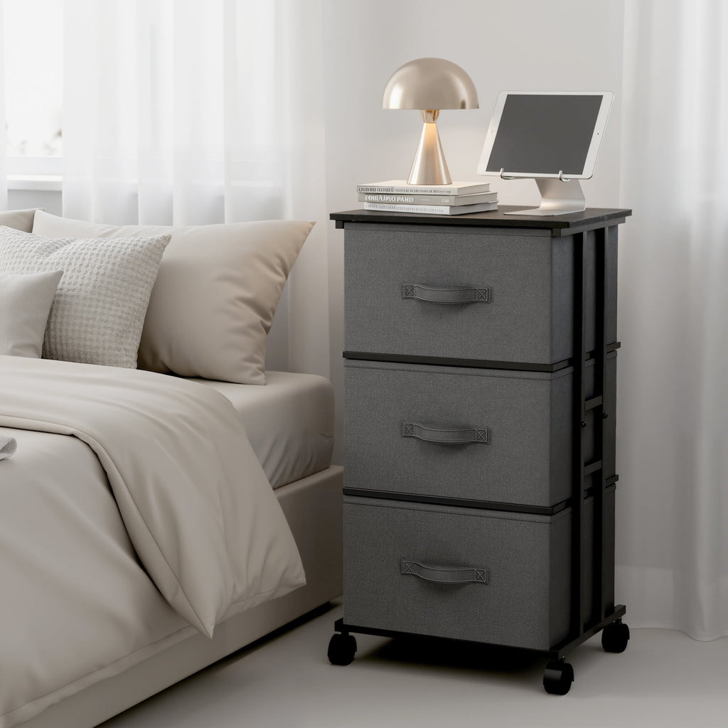 JIOABL Dresser Storage with 3 Drawers, Fabric Tower, Vertical Storage Unit with Wheels & Adjustable Handles for Bedroom, Closet, Office