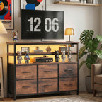 JIOABL TV Stand with  Fabric Drawers & Power Outlet, LED TV Console with USB & Type-C, Storage Dresser for Living Room