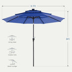 JIOABL 10FT Solar LED Patio Umbrella with Tilt & Vent, 32 LED Lights, 8 Ribs, UV-Resistant & Water-Resistant for Garden, Deck, Patio