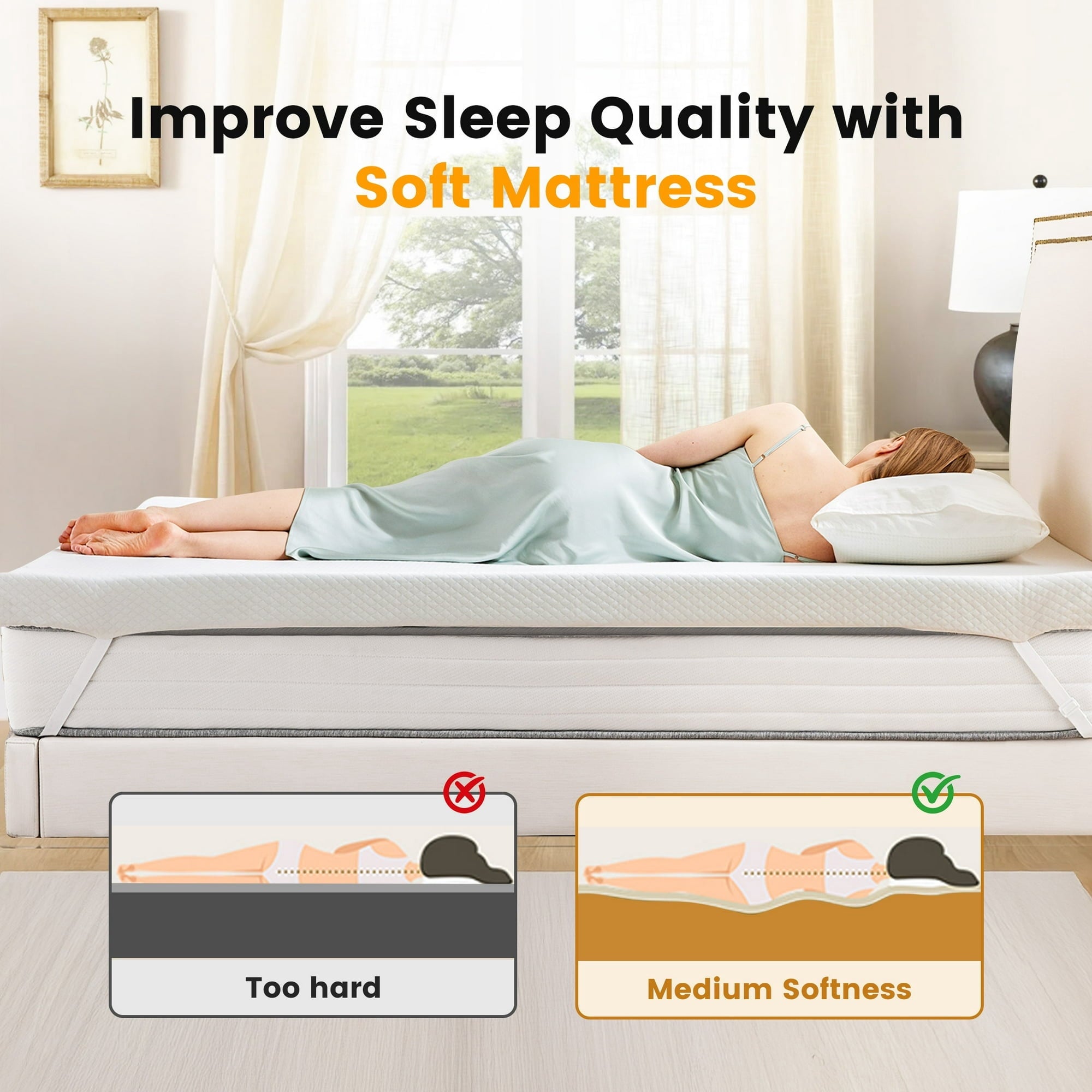 JIOABL Cooling Gel Memory Foam Mattress Topper for Relieve Back Pain, Ventilated Design, CertiPUR-US Certified, Removable Plush Cover
