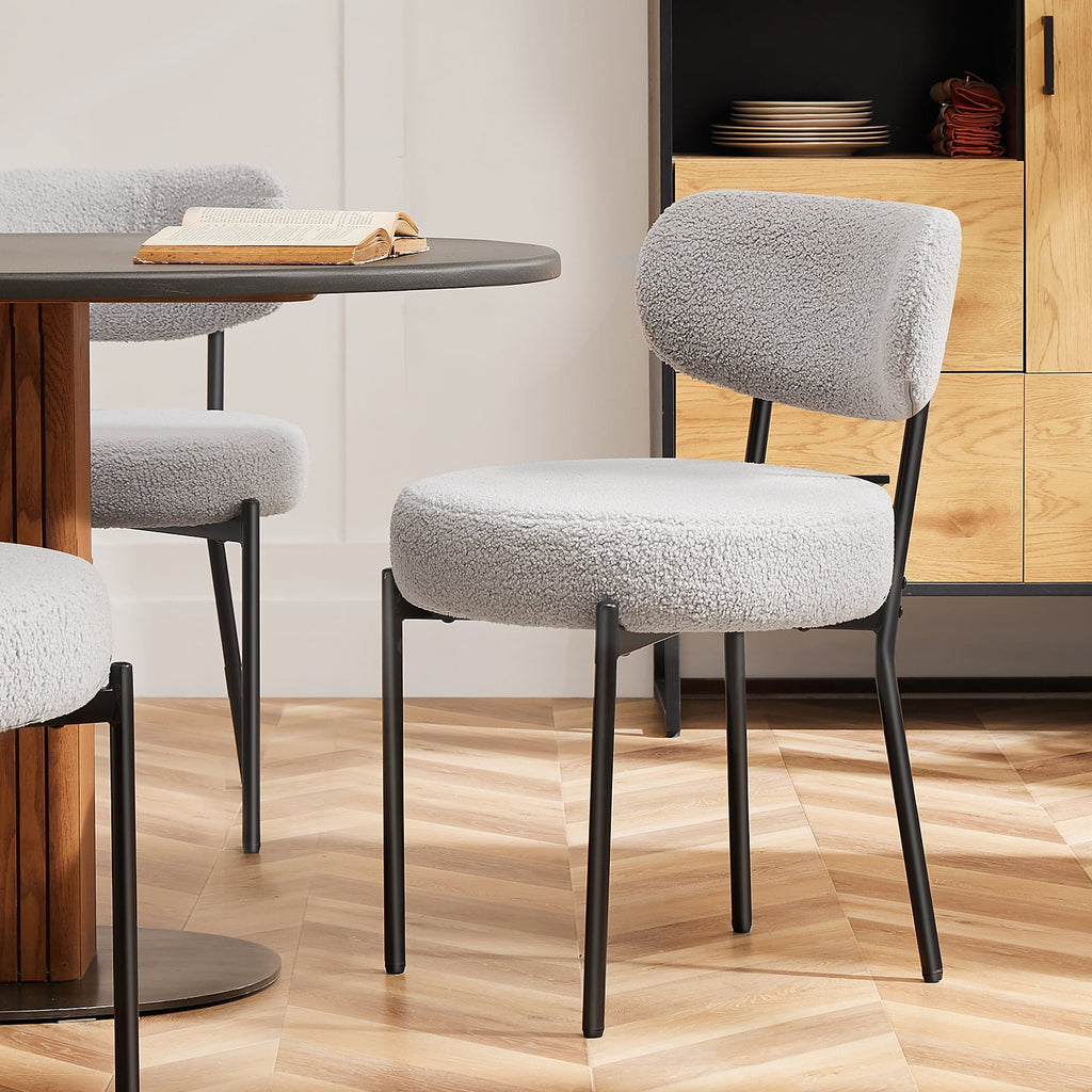 JIOABL Dining Chairs, Boucle Upholstered Kitchen Chairs with Curved Backrest & Metal Legs, Mid Century Modern Round Dining Room Chairs for Vanity, Living Room