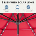 JIOABL 10FT Solar LED Patio Umbrella with Tilt & Vent, 32 LED Lights, 8 Ribs, UV-Resistant & Water-Resistant for Garden, Deck, Patio