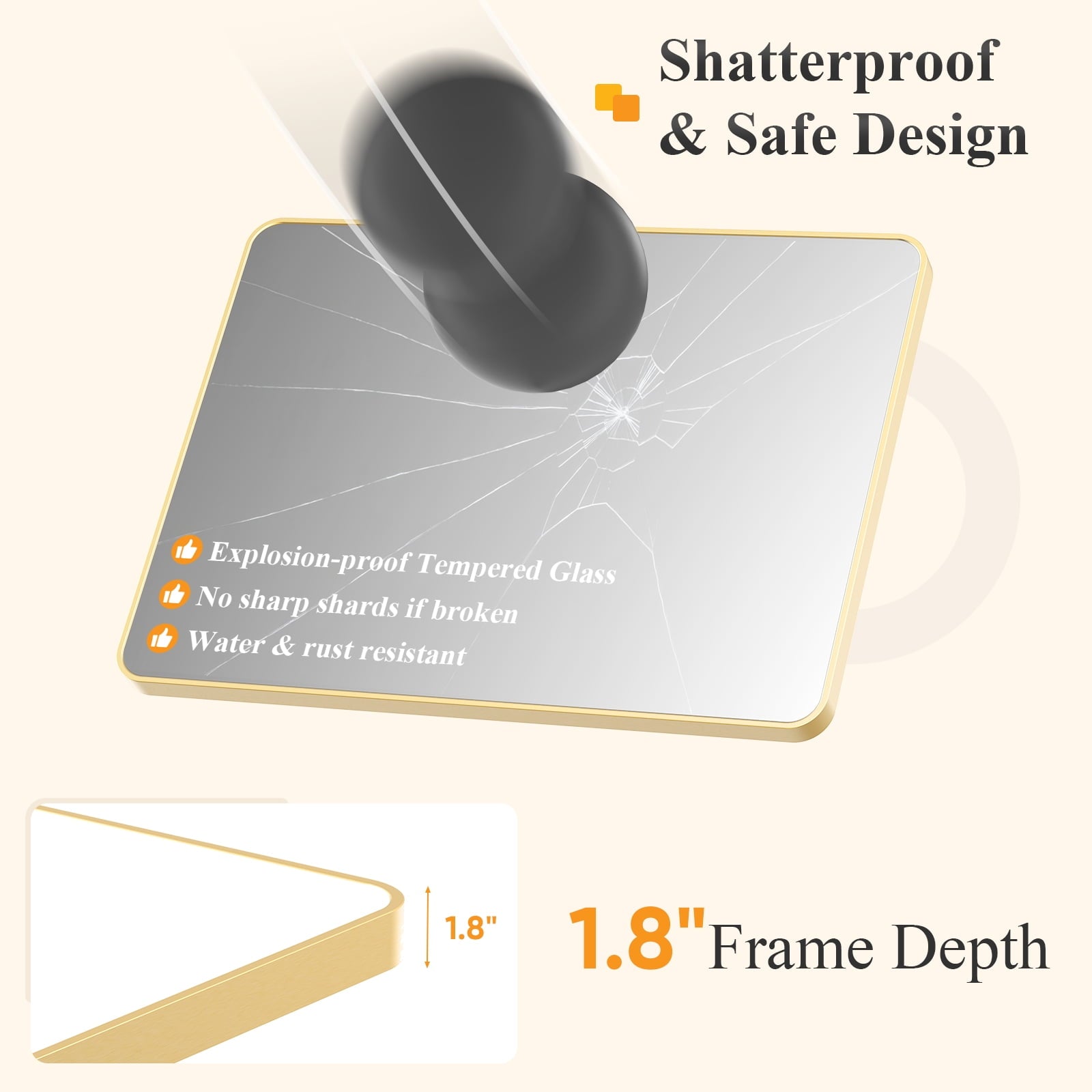 JIOABL Square with Rounded Corners Bathroom Mirror, Aluminum Wall-Mounted Tempered Glass Mirror - Perfect for Bathroom, Bedroom & Living Room