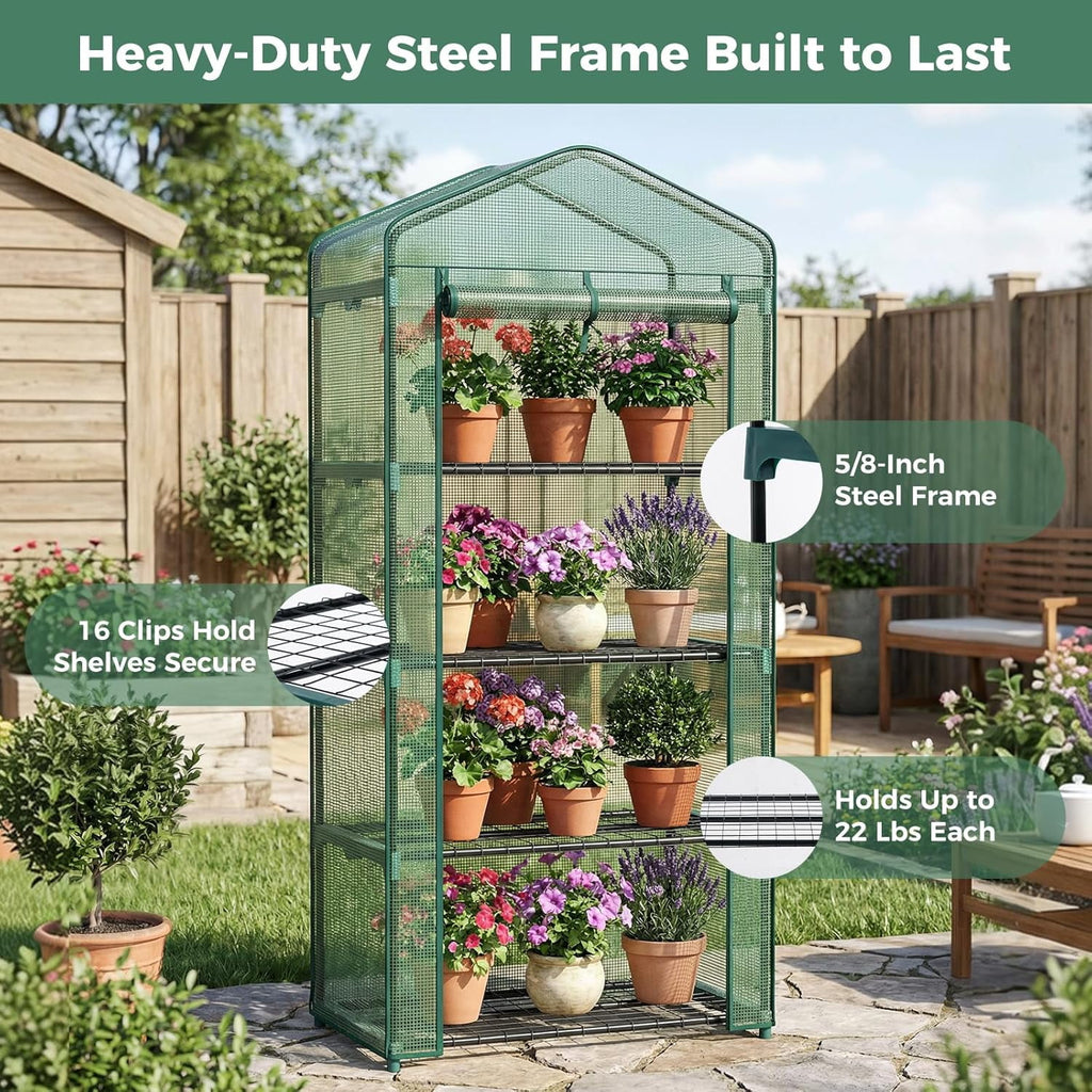 JIOABL Greenhouse with PE Cover, Portable Plant Grow House with Zipper Door & Steel Frame for Indoor Outdoor Garden