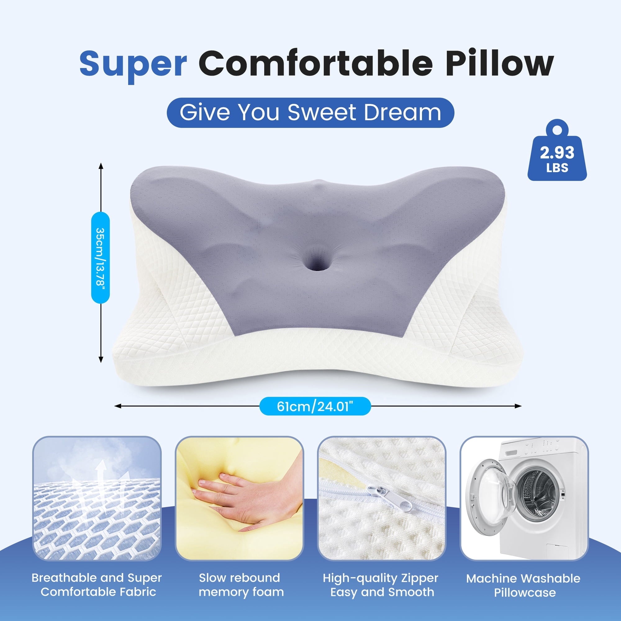 JIOABL Ergonomic Contour Memory Foam Pillows, Cervical Neck Pillow with Cooling Case for Neck Pain Relief
