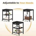 JIOABL 3-Tier Side Table with USB & AC Charging Station, Adjustable Shelves, Multi-Use for Living Room & Bedroom