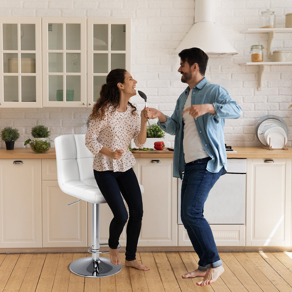 JIOABL Bar Stools, Armless Adjustable Swivel Barstools, PU Leather Hydraulic Kitchen Counter Height Bar Stools, Thickened Seat Cushion Square Island Barstools with Back