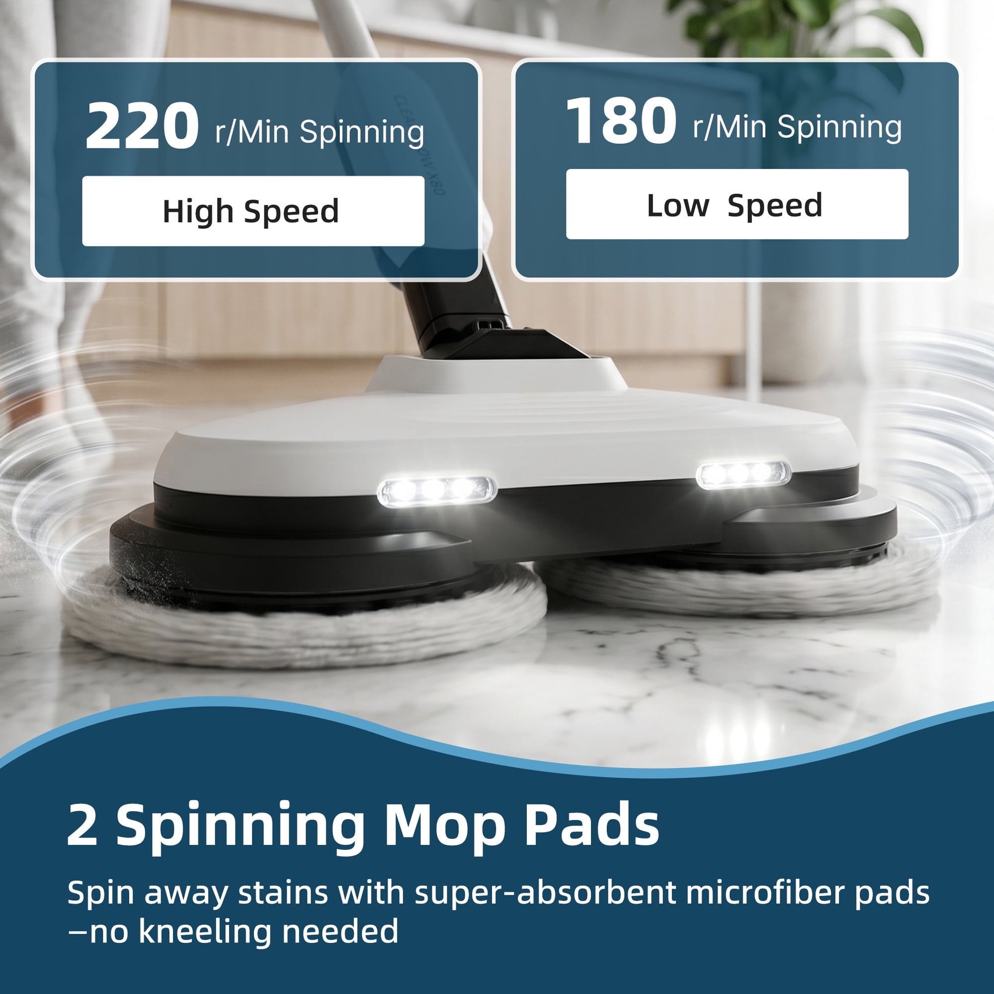 JIOABL Scrubbing Steam Mop with Dual Rotating Pads, LED Headlights and Adjustable Steam Modes for Sealed Hard Floors