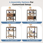 JIOABL Nightstand with USB & Type-C Charging, Fabric Drawers, Metal Frame