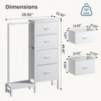 JIOABL 4 Drawer Dresser with Hanging Rack, Steel Frame, Fabric Drawers, Tall Storage Organizer for Bedroom
