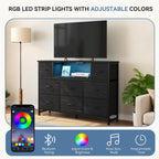 JIOABL TV Stand with  Fabric Drawers & Power Outlet, LED TV Console with USB & Type-C, Storage Dresser for Living Room