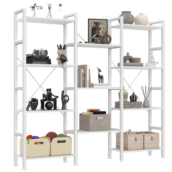 JIOABL 4-Tier Bookshelf, Freestanding Bookcase with Metal Frame, Modern Open Shelf Storage Organizer for Living Room, Bedroom, Office, Rust